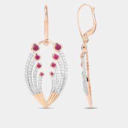 مملوكة مسبقًا أقراط متدلية بوزن 1.45 قيراط من الياقوت والألماس بالذهب الوردي عيار 14