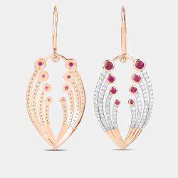 مملوكة مسبقًا أقراط متدلية بوزن 1.45 قيراط من الياقوت والألماس بالذهب الوردي عيار 14