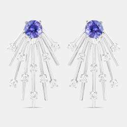 Pre Owned أقراط بشكل انفجار شمسي بوزن 1.94 قيراط من التنزانيت والألماس بالذهب الأبيض عيار 14