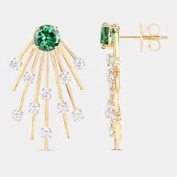 مملوكة مسبقًا 2.35 cts Tsavorite and Diamond 14K Yellow Gold Sunburst Earrings