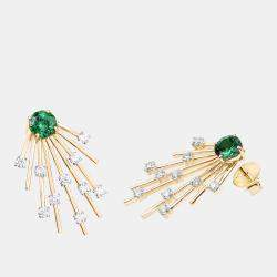 مملوكة مسبقًا 2.35 cts Tsavorite and Diamond 14K Yellow Gold Sunburst Earrings