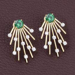مملوكة مسبقًا 2.35 cts Tsavorite and Diamond 14K Yellow Gold Sunburst Earrings