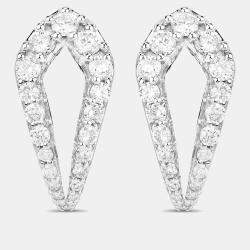 Pre Owned 0.72 cts Blue Sapphire and Diamond 14K White Gold Huggie Earrings