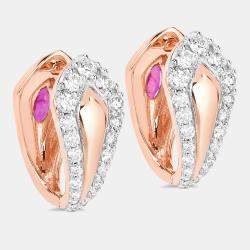 مملوكة مسبقًا أقراط هجي بوزن 0.66 قيراط من الياقوت والألماس بالذهب الوردي عيار 14