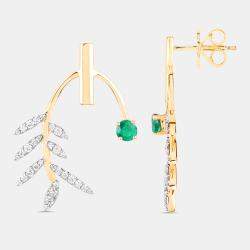 Pre Owned 0.49 cts Emerald and Diamond 14K Yellow Gold Laurel Vine Earrings