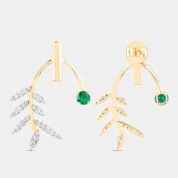 Pre Owned 0.49 cts Emerald and Diamond 14K Yellow Gold Laurel Vine Earrings