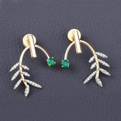 Pre Owned 0.49 cts Emerald and Diamond 14K Yellow Gold Laurel Vine Earrings