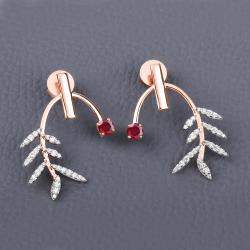 Pre Owned 0.66 cts Ruby and Diamond 14K Rose Gold Laurel Vine Earrings