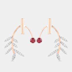 Pre Owned 0.66 cts Ruby and Diamond 14K Rose Gold Laurel Vine Earrings