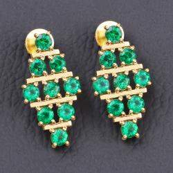 Pre Owned 4.45 cts Emerald 14K Yellow Gold Multi-Row Cluster Earrings