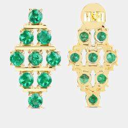 Pre Owned 4.45 cts Emerald 14K Yellow Gold Multi-Row Cluster Earrings
