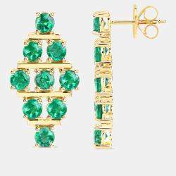 Pre Owned 4.45 cts Emerald 14K Yellow Gold Multi-Row Cluster Earrings