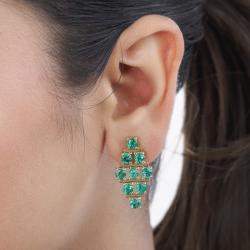 Pre Owned 4.45 cts Emerald 14K Yellow Gold Multi-Row Cluster Earrings