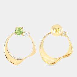 Pre Owned 1.02 cts Peridot and Diamond 14K Yellow Gold Wave Shape Earrings