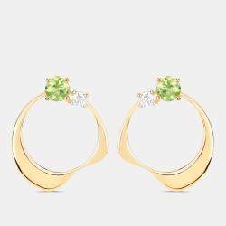 Pre Owned 1.02 cts Peridot and Diamond 14K Yellow Gold Wave Shape Earrings