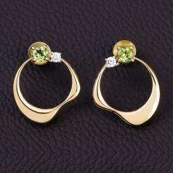 Pre Owned 1.02 cts Peridot and Diamond 14K Yellow Gold Wave Shape Earrings