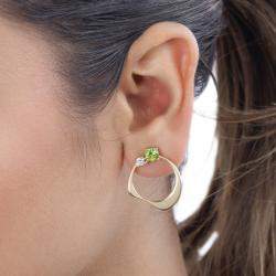 Pre Owned 1.02 cts Peridot and Diamond 14K Yellow Gold Wave Shape Earrings