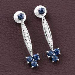 مملوكة مسبقًا 2.14 cts Blue Sapphire and Diamond 14K White Gold Drop Earrings