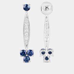 مملوكة مسبقًا 2.14 cts Blue Sapphire and Diamond 14K White Gold Drop Earrings