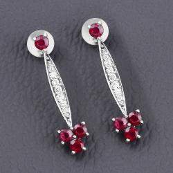 مملوكة مسبقًا 2.02 cts Ruby and Diamond 14K White Gold Drop Earrings