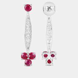 مملوكة مسبقًا 2.02 cts Ruby and Diamond 14K White Gold Drop Earrings