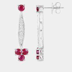 مملوكة مسبقًا 2.02 cts Ruby and Diamond 14K White Gold Drop Earrings