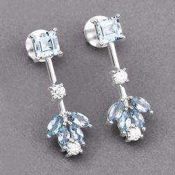 Pre Owned 2.30 cts Aquamarine and Diamond 14K White Gold Drop Earrings