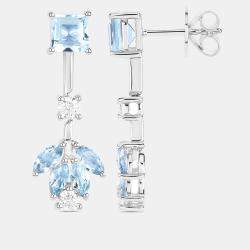 Pre Owned 2.30 cts Aquamarine and Diamond 14K White Gold Drop Earrings