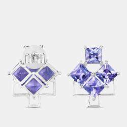 Pre Owned أقراط رباعية بوزن 5.02 قيراط من التنزانيت بالذهب الأبيض عيار 14