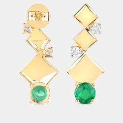 مملوكة مسبقًا أقراط متدلية بوزن 1.72 قيراط من الزمرد والألماس بالذهب الأصفر عيار 14