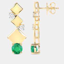 مملوكة مسبقًا أقراط متدلية بوزن 1.72 قيراط من الزمرد والألماس بالذهب الأصفر عيار 14