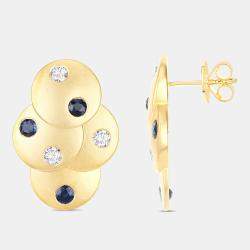 Pre Owned 1.00 cts Blue Sapphire and Diamond 14K Yellow Gold Layered Disc Studs