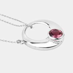 مملوكة مسبقًا قلادة ذهب أبيض عيار 14 تورمالين وردي وألماس 1.88 قيراط دائرة