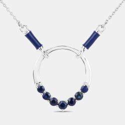 Pre Owned 0.78 cts Blue Sapphire 14K White Gold Circle Necklace