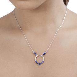 Pre Owned 0.78 cts Blue Sapphire 14K White Gold Circle Necklace