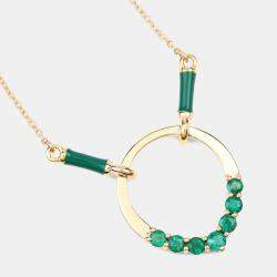 Pre Owned 0.58 cts Emerald 14K Yellow Gold Circle Necklace