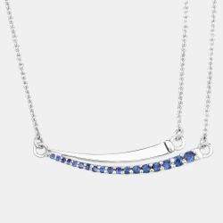 Pre Owned 0.24 cts Blue Sapphire 14K White Gold Bar Necklace