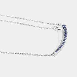 Pre Owned 0.24 cts Blue Sapphire 14K White Gold Bar Necklace