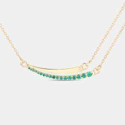 Pre Owned 0.20 cts Emerald 14K Yellow Gold Bar Necklace