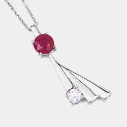 Pre Owned 1.10 cts Ruby and Diamond 14K White Gold Minimal Flare Pendant