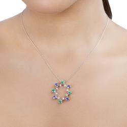 مملوكة مسبقًا دلاية دائرية بحجر متعدد وماس 2.26 قيراط وذهب أبيض عيار 14 قيراط