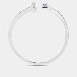 Pre Owned 0.25 cts Blue Sapphire and Diamond 14K White Gold Bypass Bar Ring US Size 7