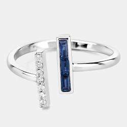 Pre Owned 0.25 cts Blue Sapphire and Diamond 14K White Gold Bypass Bar Ring US Size 7