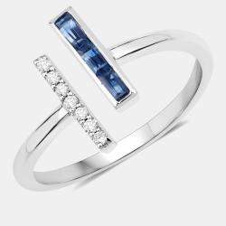Pre Owned 0.25 cts Blue Sapphire and Diamond 14K White Gold Bypass Bar Ring US Size 7