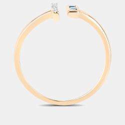 Pre Owned خاتم بار بتصميم بايباس من زمرد وماس وزن 0.18 قيراط من الذهب الأصفر عيار 14 بحجم 7 US