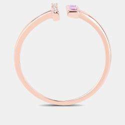 Pre Owned 0.15 cts Ruby and Diamond 14K Rose Gold Bypass Bar Ring US Size 6.50