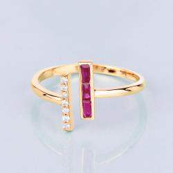 Pre Owned 0.15 cts Ruby and Diamond 14K Rose Gold Bypass Bar Ring US Size 6.50
