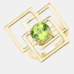 مملوكة مسبقًا 2.25 cts Peridot 14K Yellow Gold Geometric Ring US Size 7