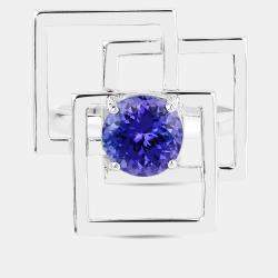 مملوكة مسبقًا 2.46 cts Tanzanite 14K White Gold Geometric Ring US Size 7