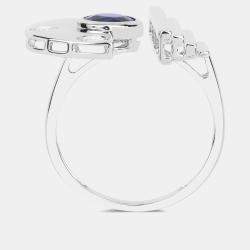 مملوكة مسبقًا 0.99 cts Blue Sapphire and Diamond 14K White Gold Promise Ring US Size 6.50